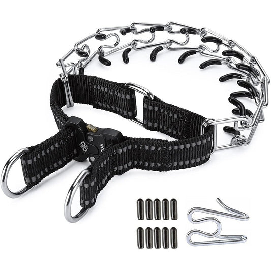 Jipimon Dog Pinch Collar Adjustable Dog Prong Training Collar With Comfortable Rubber Tips And Quick Release Buckle For Medium Dogs Black Size