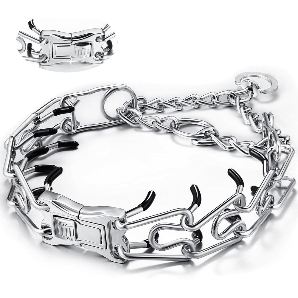 Mozeto Adjustable Quick Release Stainless Steel Dog Training Prong Collar With Metal Buckle And Rubber Tips For Small Medium Large Dogs