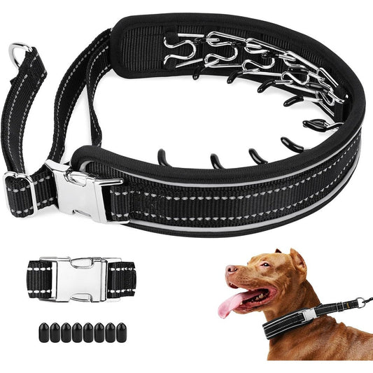 Mayerzon Prong Collar For Large Medium Dogs Patented Reflective Hidden Pinch Training Collar With Metal Buckle Black Extra Large Size