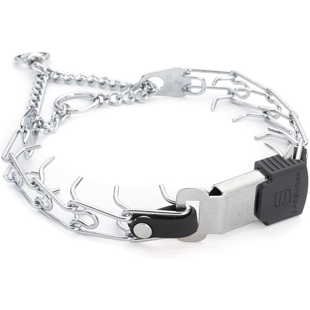 Herm Sprenger Chrome Plated Steel No Pull Dog Training Prong Collar With Quick Release ClicLock Buckle And Biothane Insert Black 16 Inches By 2.25 ...