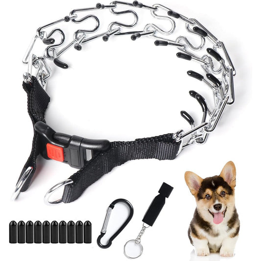 Yvnicll Dog Prong Training Collar No Pull Adjustable Pinch Collar With Comfort Rubber Tips And Quick Release Buckle Silver Small