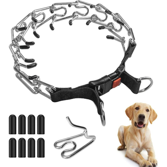 Caremoon Prong Collar For Large Dogs Adjustable Pinch Training Collar With Quick Release Buckle And Comfort Rubber Tips For Behavior Correction