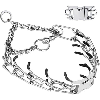 Safiman Quick Release Dog Prong Training Collar Adjustable Stainless Steel Pinch No Pull Chain Collar With Rubber Caps Silver Medium Large Size