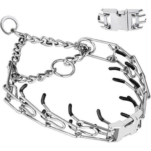 Safiman Quick Release Dog Prong Training Collar Adjustable Stainless Steel Pinch No Pull Chain Collar With Rubber Caps Silver Medium Large Size