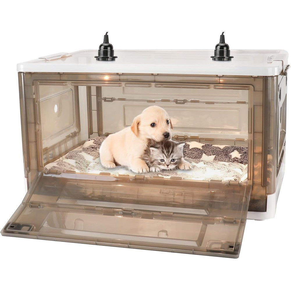 HKDQ Puppy Incubator With Heating For Newborn Puppies And Kittens Pet Brooder Nursery With Bed Mat 85 Liters