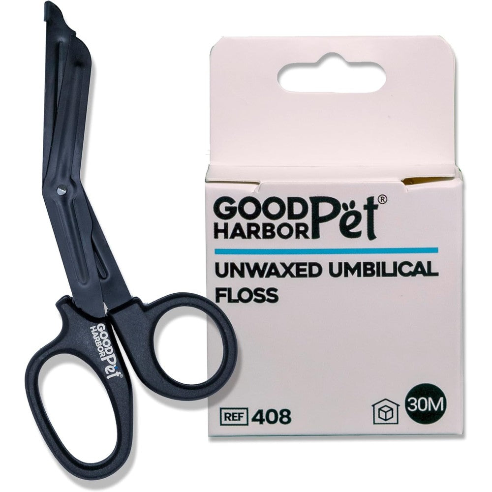 Good Harbor Pet Un-Waxed Umbilical Whelping Floss And Animal Cord Cutting Kit For Newborn Dog Cat And Pet Births 100 Feet
