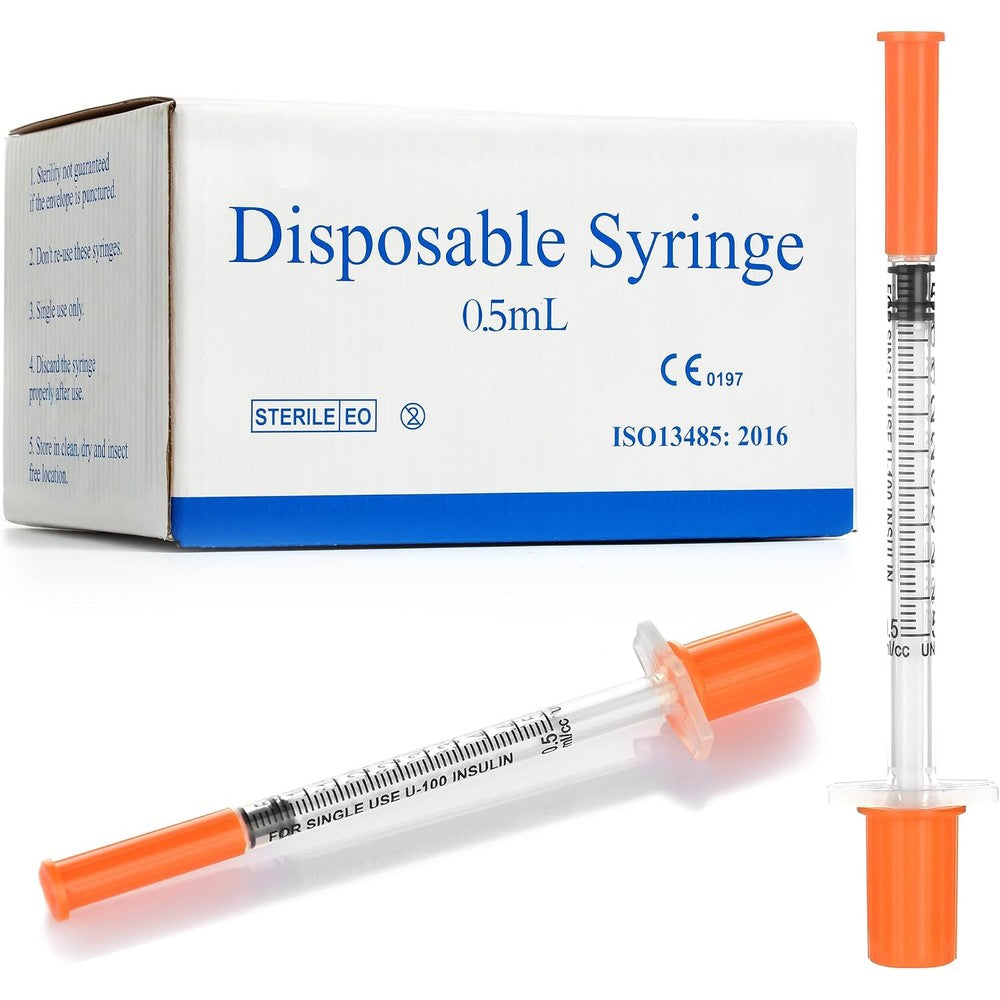 Ginallt Pet Veterinary Insulin Syringe Tool Sterile Single Use Zero Point Five Cubic Centimeter Thirty One Gauge One Quarter Inch One Hundred Pack