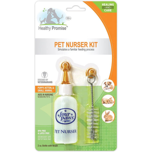 Four Paws Pet Nursing Kit Feeding Bottle And Cleaning Brush For Newborn Puppies And Kittens BPA Free Materials Two Ounce Bottle