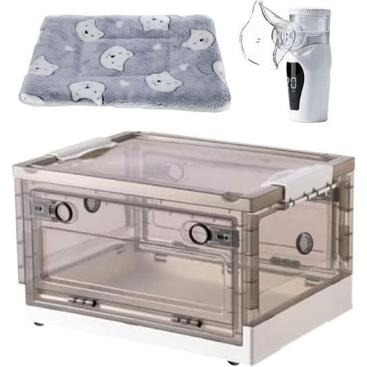 REDDOUDOU Pet Oxygen Chamber and Incubator Box with Padded Cotton and Nebulizer Accessories for Newborn Puppies Kittens and Sick Dogs 55 Liters