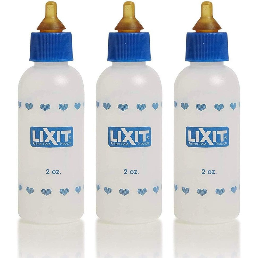 Lixit Small Animal Nursing Bottle For Kittens And Puppies Made In USA BPA Free Customizable Nipple Three Pack Two Ounce Bottles