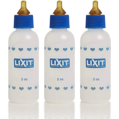 Lixit Small Animal Nursing Bottle For Kittens And Puppies Made In USA BPA Free Customizable Nipple Three Pack Two Ounce Bottles