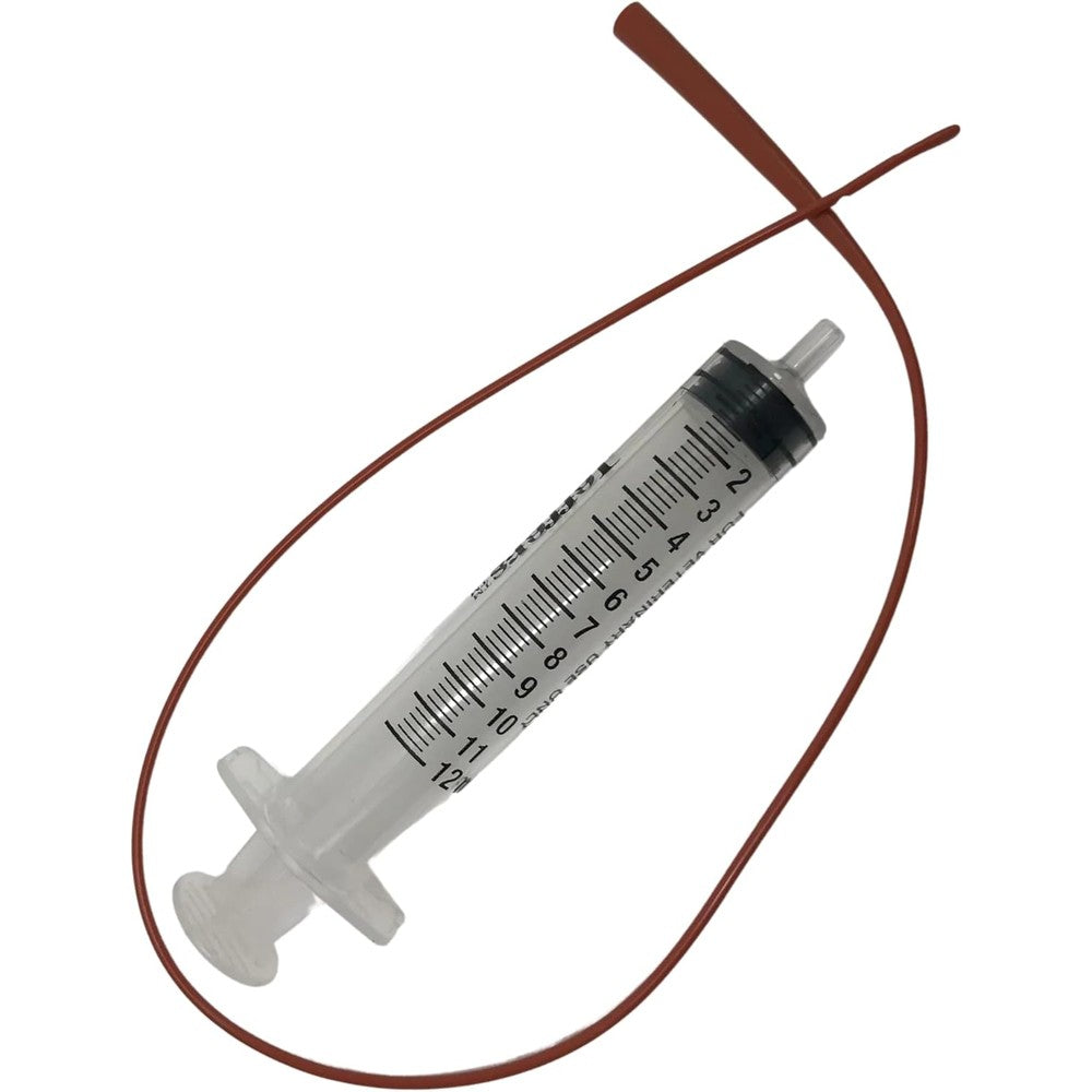 LBH Market Professional Puppy And Kitten Tube Feeding Kit Includes Five French Eighteen Inch Red Rubber Feeding Tube And Twelve Millilitre Syringe