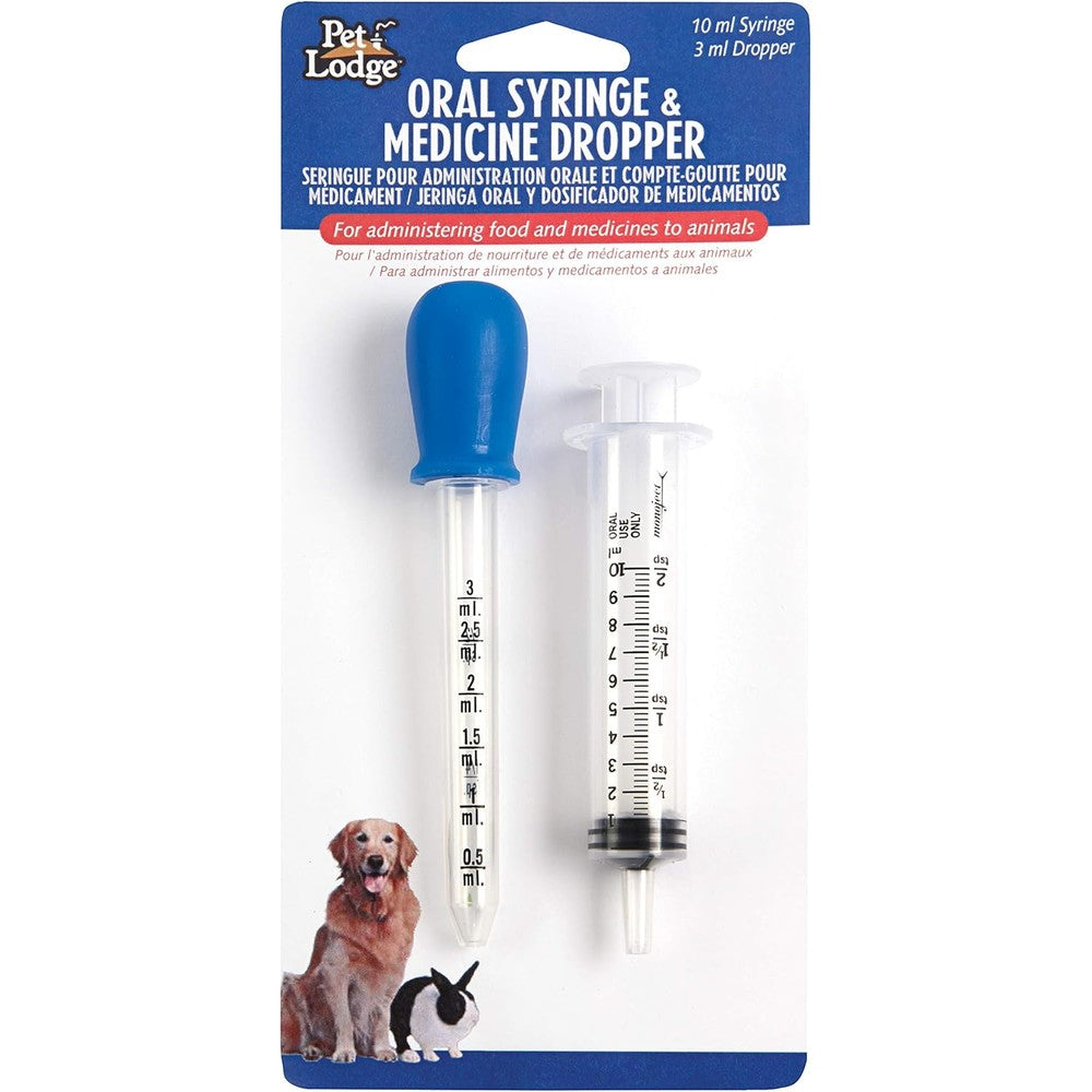 Pet Lodge Oral Syringe And Medicine Dropper For Animals Safe Feeding Set With Ten Milliliter Syringe And Three Milliliter Dropper