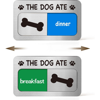 EliteSign Dog Feeding Reminder Sign With Magnet Pet Feeding Tracker Acrylic Dog Paw Two Area Feed Sign For Refrigerator Brushed Silver Four Point S...