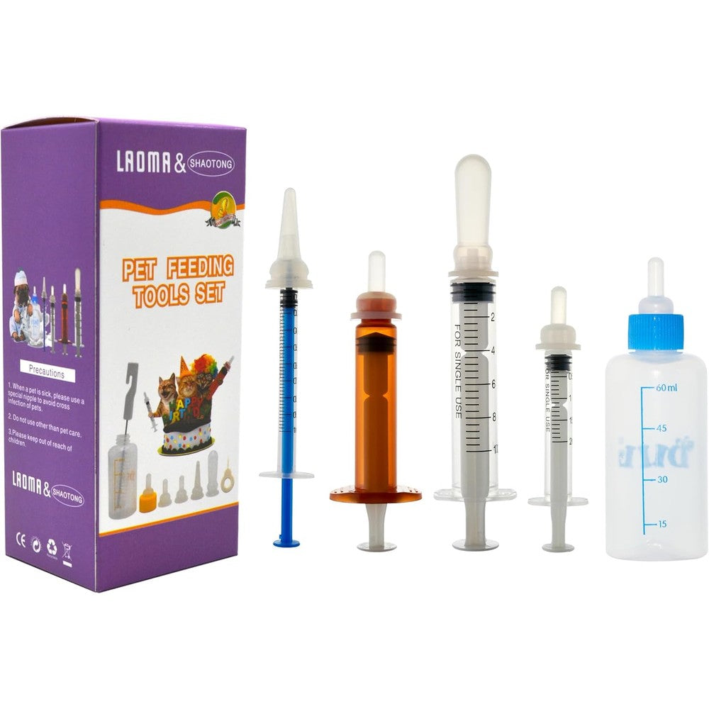 SHAOTONG Pet Feeding Bottle And Syringe Nursing Care Kit With Simulated Silicone Nipples For Puppies Kittens And Small Animals Sixty Milliliter Pack
