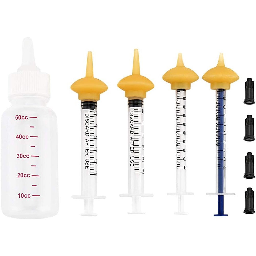 Xuanda Pet Feeding Bottle And Syringes Kit With Food Grade Silicone Nipples For Newborn Kittens And Puppies Model 1 Fifty Milliliter Capacity
