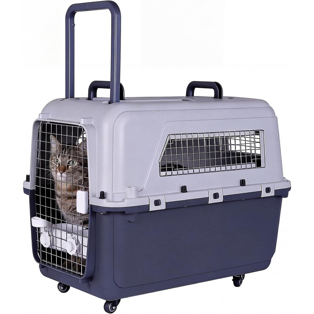 Generic Heavy Duty Collapsible Travel Dog Kennel Airline Approved Large Travel Dog Crate With Handle Pull Rod And Removable Wheels