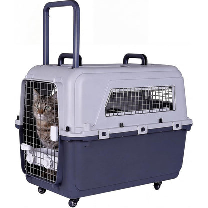 Generic Heavy Duty Collapsible Travel Dog Kennel Airline Approved Large Travel Dog Crate With Handle Pull Rod And Removable Wheels