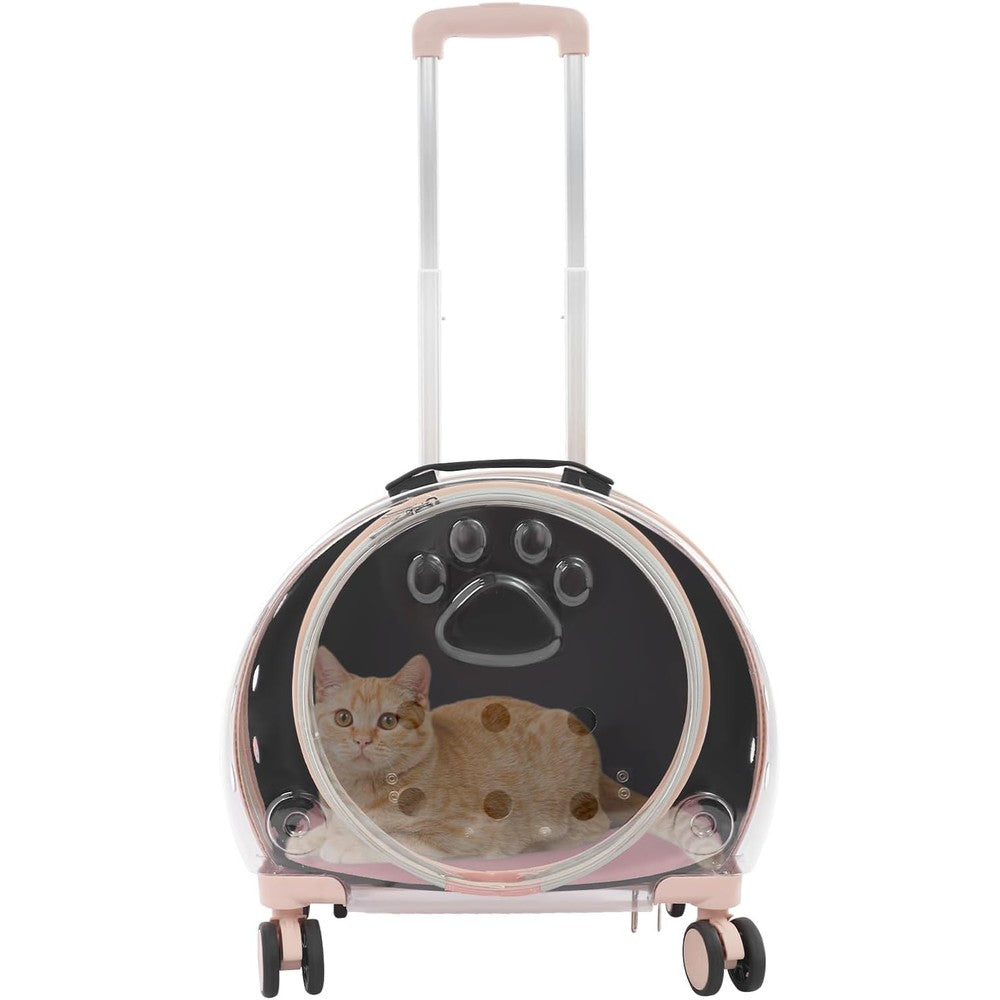 TTSITG Transparent Bubble Pet Carrier With Wheels Breathable Cat Dog Travel Carrier Trolley Case Light Pink Small