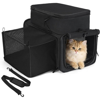 Apollo Walker Pet Carrier Airline Approved Expandable Travel Cat And Dog Carrier With Locking Zippers Foldable Portable Travel Bag In Matte Black