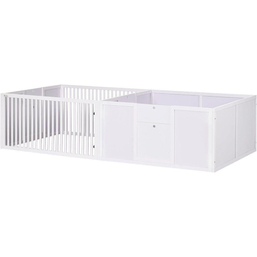 PawHut Indoor Dog Whelping Box And Puppy Playpen With Removable Doors Two Room Design White Eighty One Inches By Thirty Nine Inches