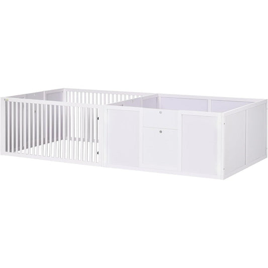 PawHut Indoor Dog Whelping Box And Puppy Playpen With Removable Doors Two Room Design White Eighty One Inches By Thirty Nine Inches
