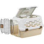 IRIS USA Easy Access Pet Travel Carrier Medium Hard Sided Two Door Top and Front Load Dog and Cat Kennel Off White and Brown