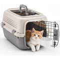 DUMOS 23" Hard-Sided Pet Carrier for Small Dogs & Cats, Airline Approved Travel Crate with Enhanced Security Latches, Front & Top Load Wire Door, Food Bowl for Traveling, Hiking, Camping, Beige&Grey