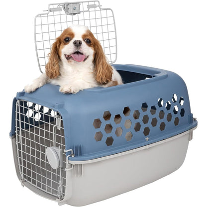 Generic 24 Inch Pet Kennel Carrier For Small Dogs And Cats Portable Two Door Top And Front Loading Plastic Crate Durable Blue