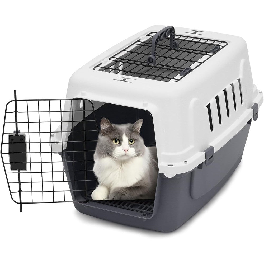 Miramingle 22 Inch Hard Sided Plastic Dog Carrier 2 Door Travel Crate For Small Dogs And Cats Up To 22 Pounds Security Lock Design Gray