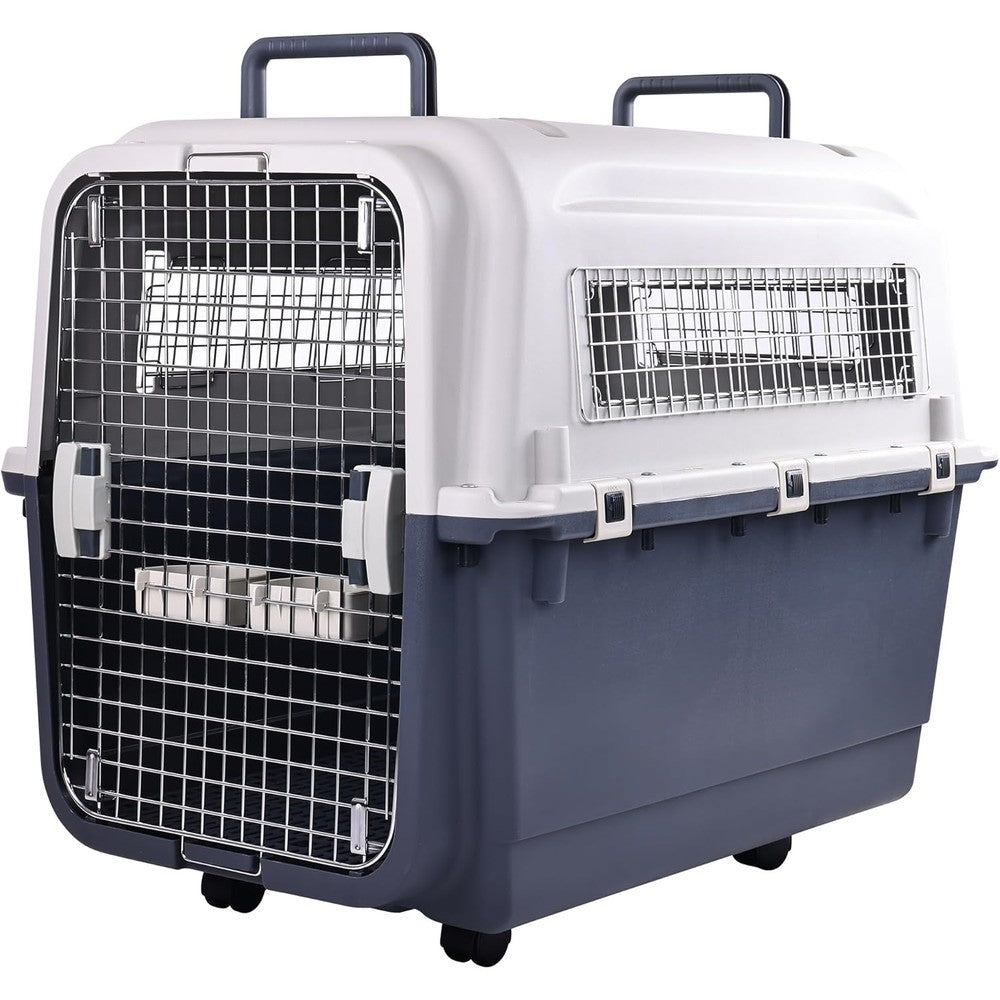 Elevon Plastic Kennels Pet Carrier Rolling Plastic Airline Approved Wire Door Travel Dog Crate For Large Dogs And Cats Extra Large Size