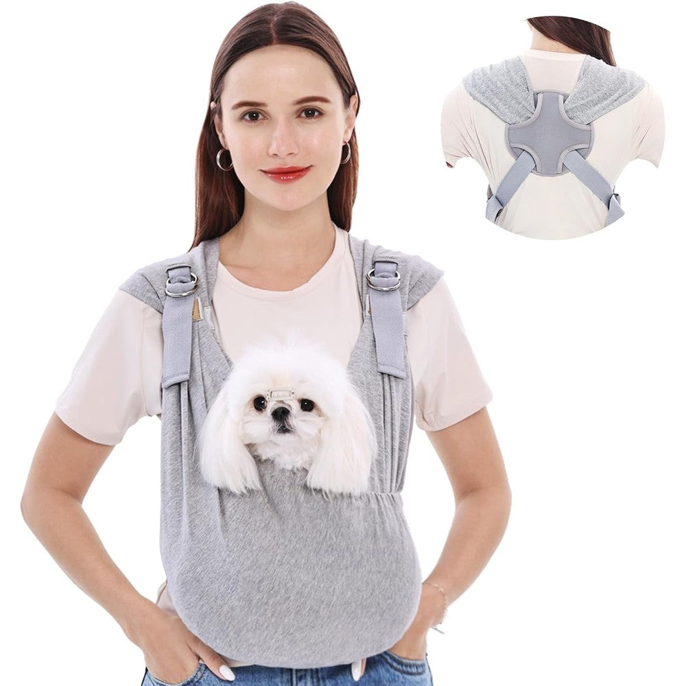 Supet Dog Carrier Sling For Small Dogs Hands Free Adjustable Cotton Puppy Chest Bag For Anti Anxiety And Back Pain Relief Grey Regular