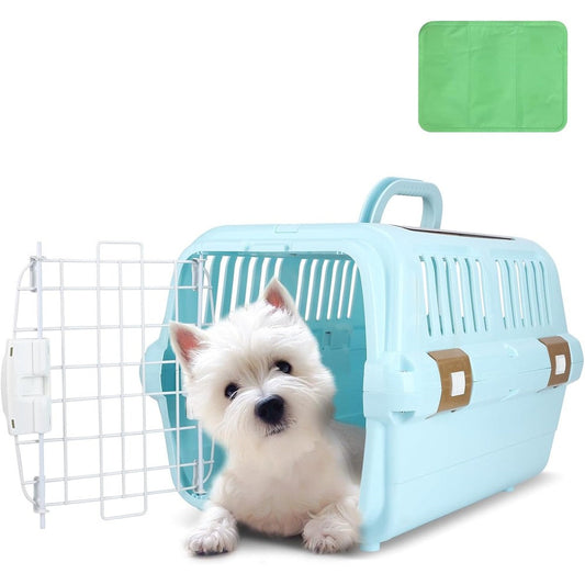 TripleHare Hard Sided Plastic Dog And Cat Kennel Two Door Pet Carrier Top And Front Loading For Pets Up To Twenty Two Pounds Blue
