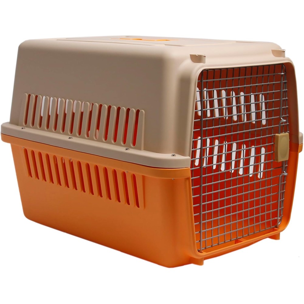 Unbranded Heavy Duty Pet Crate And Travel Carrier IATA Approved Hard Sided Plastic Kennel Box For Medium Dogs And Cats Orange 28 Inch By 21 Inch