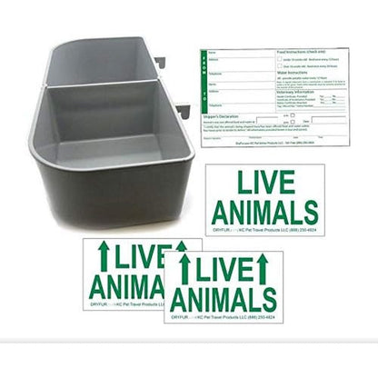 DryFur Kennel Travel Kit For Pets With Large Hook On Food Water Dish And International Air Transport Association Live Animal Labels