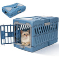 HWAEYEM Foldable Hard Sided Pet Carrier Travel Kennel Crate For Cats And Small Dogs Clear Top Ventilation Blue Twenty Two Inches