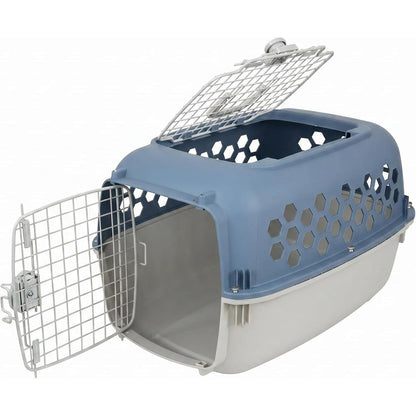 Small 2-Door Dog Kennel for Up to 25 lbs, Portable Travel Crate, Blue | Helps Create Security & Better Behavior Management;Lightweight & Easy to Carry;Dual-Door Convenience for Easier Interaction