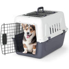 Magshion 22 Inch Hard Sided Plastic Dog Carrier Two Door Top Loading Travel Kennel For Small Dogs And Cats White And Grey