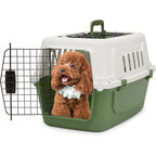 MoNiBloom 22-Inch Plastic Two-Door Top Loading Pet Carrier Hard-Sided Travel Dog Crate For Small Dogs And Cats Up To 22 Pounds Green