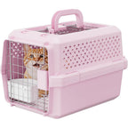 Rizzari Small Hard Sided Pet Carrier Portable Travel Crate For Dogs And Cats With Durable Metal Door And Feeding Bowl Pink Size Small