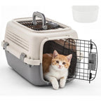 DUMOS 23" Hard-Sided Pet Carrier for Small Dogs & Cats, Airline Approved Travel Crate with Enhanced Security Latches, Front & Top Load Wire Door, Food Bowl for Traveling, Hiking, Camping - Beige&Grey