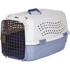 Amazon Basics Two Door Top Load Pet Kennel Hard Sided Portable Airline Pet Carrier For Small Dogs and Cats 23 Inch Gray And Blue