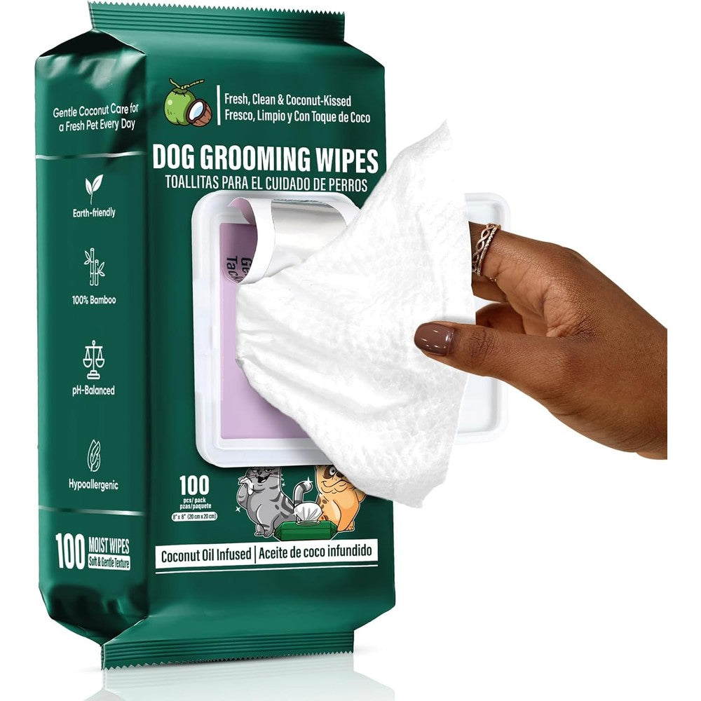 ATIFBOP Hypoallergenic Pet Grooming Wipes For Dogs And Cats Plant Based Coconut Scented Extra Large Cleaning Wipes 100 Count