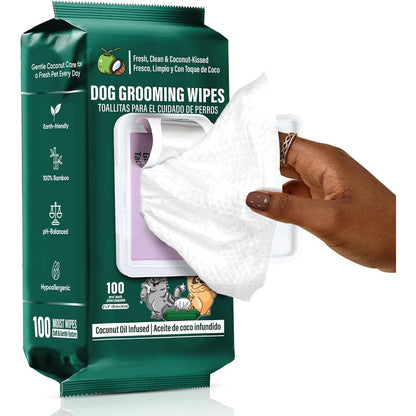 ATIFBOP Hypoallergenic Pet Grooming Wipes For Dogs And Cats Plant Based Coconut Scented Extra Large Cleaning Wipes 100 Count