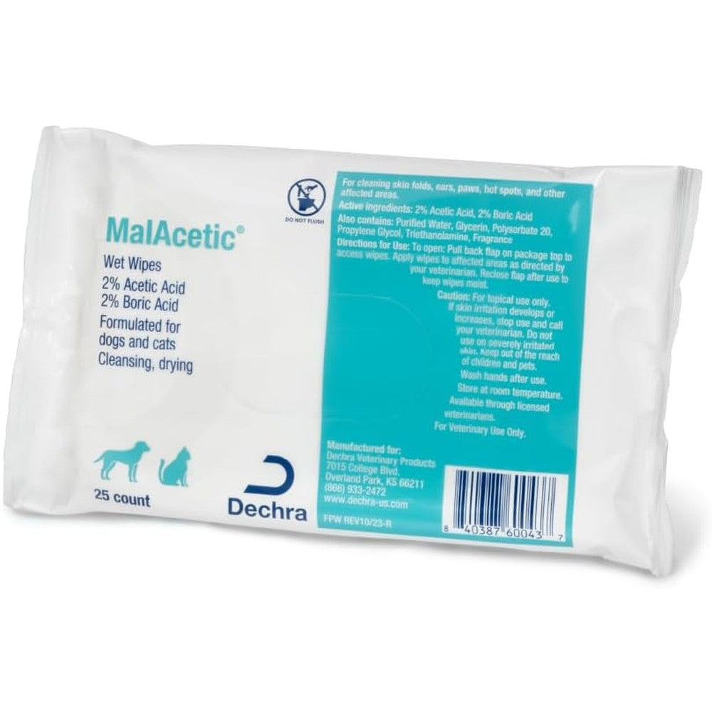 MalAcetic Medicated Wet Wipes For Dogs And Cats Antibacterial And Antifungal Cleansing Wipes 25 Count