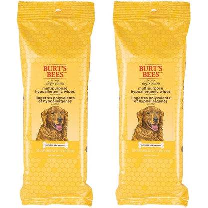 Burt's Bees For Pets Natural Multipurpose Dog Grooming Wipes With Honey For Paws Face And Butt Hypoallergenic Gentle Formula Fifty Count Two Pack
