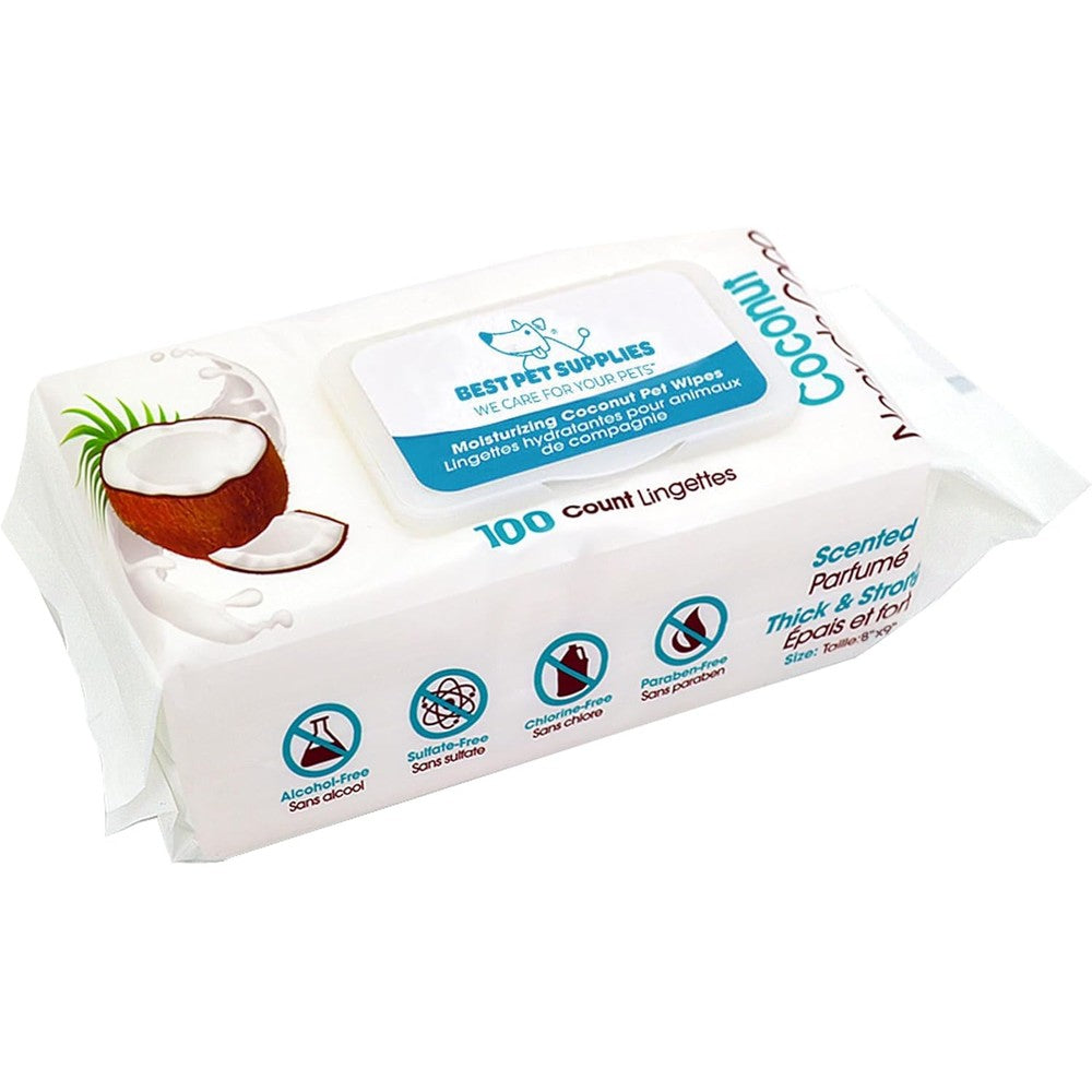 Best Pet Supplies Coconut Scented Moisturizing Pet Wipes For Dogs And Cats Extra Soft Plant Derived Grooming Wipes Pack Of One 100 Count
