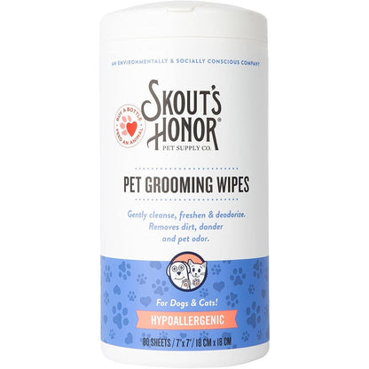 Skout's Honor Pet Grooming Wipes For Dogs And Cats Deodorizing Plant Based Biodegradable Fragrance Free Hypoallergenic Cleansing Sheets 80 Count
