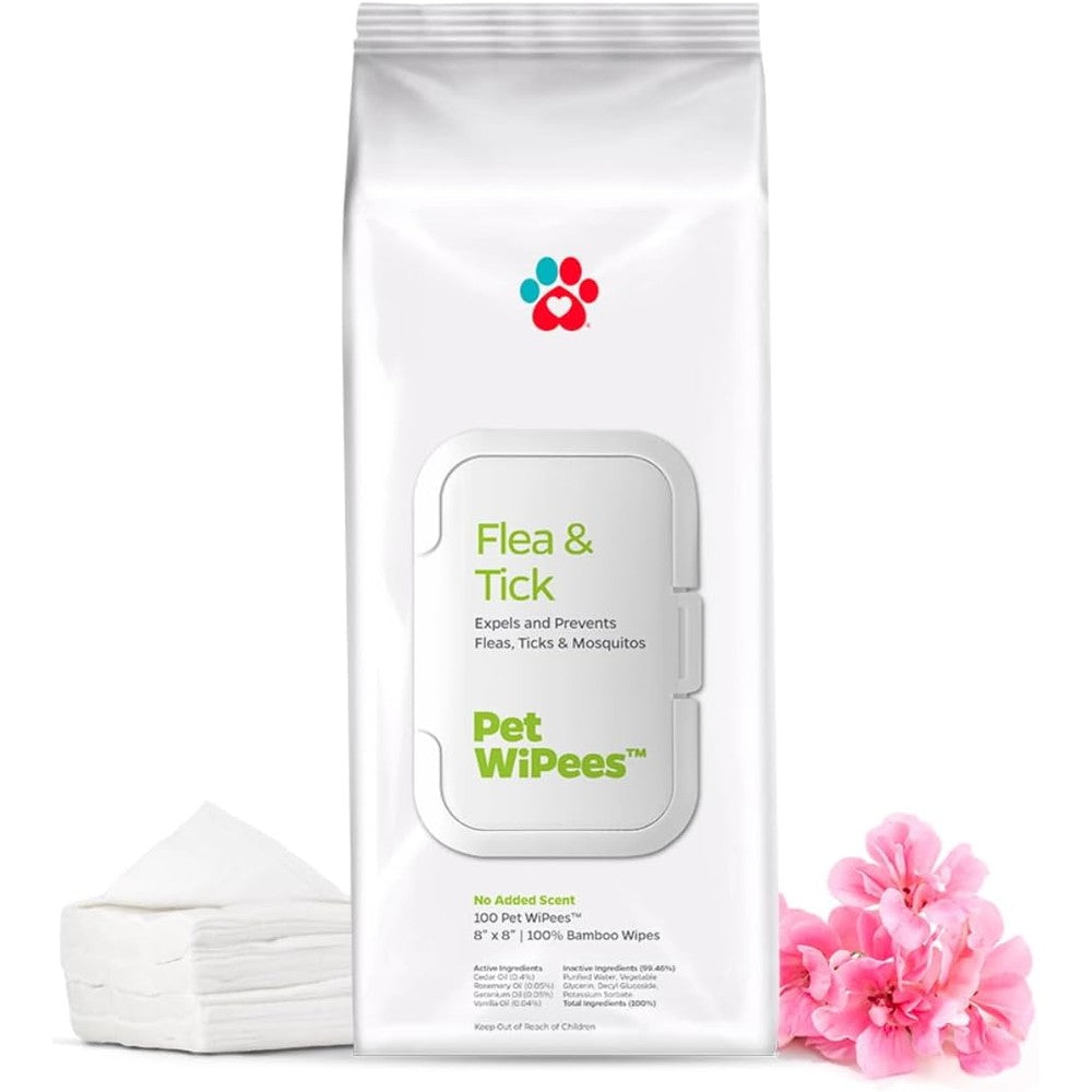 Pet Parents Flea And Tick Pet WiPees Plant Powered Bug Defense Wipes For Dogs And Cats Eight Inches By Eight Inches One Hundred Count