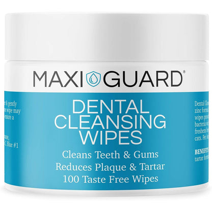 Maxi-Guard Dental Cleansing Wipes For Dogs Cats Horses And Companion Animals 100 Wipes Light Blue And White
